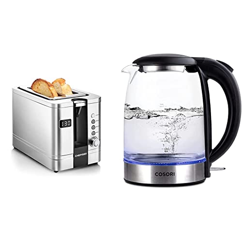 Tostadora digital Chefman 2 rebanadas y tetera eléctrica 1.7L