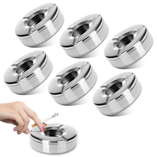 Foonary Posacenere in acciaio inox, 6 pezzi, 12 cm, posacenere con coperchio, moderno da tavolo, posacenere antivento per sigarette, esterni e interni, ufficio, balcone, feste, attività all'aperto