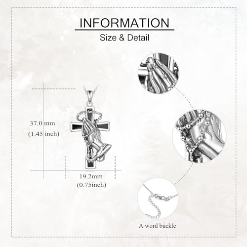 Collier de prière en argent avec pendentif croix mains jointes amulette chrétienne mixte