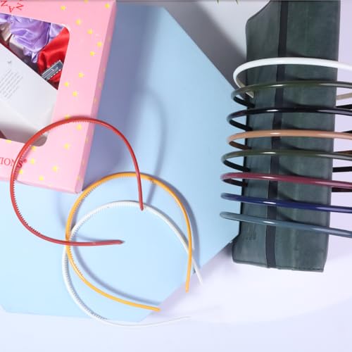 Image of ANNACREATIONS Plastic Headbands with Teeth - Pack of 12 Durable, Lightweight Sports Hair Bands for Women, Girls, Teens & Kids - 0.5cm Non-Slip Hair Accessories (Gloss Finish)