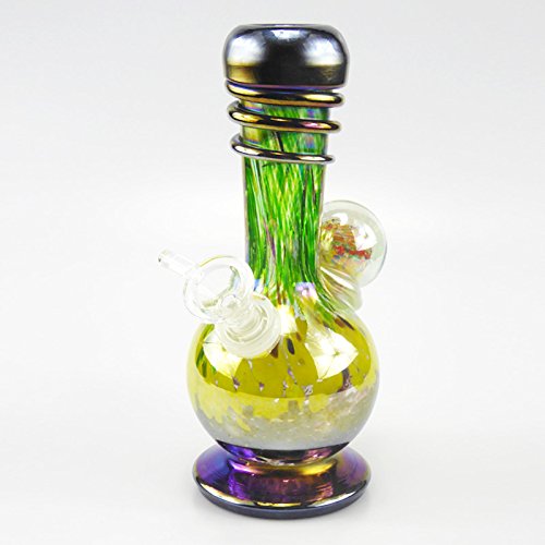 420QUEENZ Marble with Wrap Glas Bong Wasserpfeife Shisha 20 cm (Grün-Gelb)