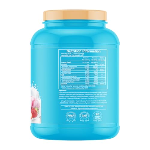 Image of Myfitness iWhey H2O | 88% Protein Per Serving | 100% Whey Protein Isolate | Added Colostrum | Added Digestive Enzymes | Whey Protein Powder (Strawberry Creme, 500g (20 servings))