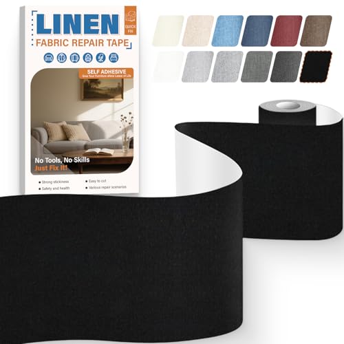 Flicken Selbstklebend Stoff 10 x 200 cm, Leinenstoff Patches Selbstklebend Schwarz, Stoff Reparaturset Flicken Aufkleber Patch für Autositz Reparatur, Zelt, Markisen, Sofa