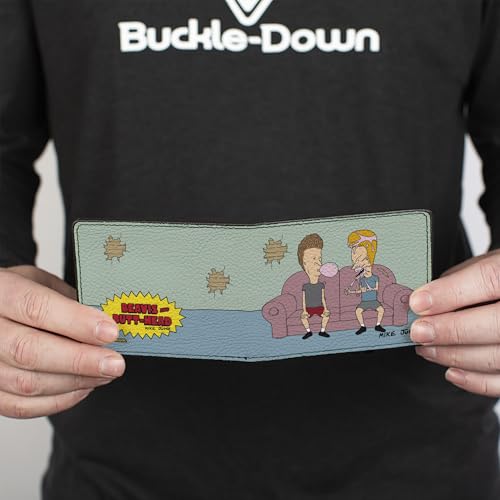 MTV Wallet, Bifold, Beavis and Butt Head Living Room Bubble Gum Scene and Logo, Vegan Leather4