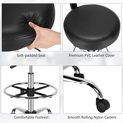 Giantex GT10243DK-HW Pu Leather Drafting Chair, Tall Office Chair With Retractable Mid Back, Standing Desk Chair With Adjustable Foot Ring, Ergonomic Upholstered Rolling Stool, Swivel Counter Height Task Chair thumb #6