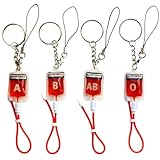 Veemoon Lot de 4 Porte-Clés en Acier Inoxydable Style Sang Pendentifs Décoratifs pour Paquet et Téléphone Petits Porte-Clés Légers Affichage Groupe Sanguin A B AB O Accessoire
