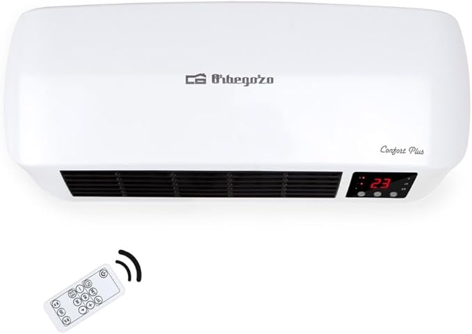 Orbegozo SP 6000, Calefactor baño, 2000 W, 2 niveles de calor, elementos cerámicos PTC, programación diaria semanal, termostato digital, mando a distancia, protección sobrecalentamiento, color blanco