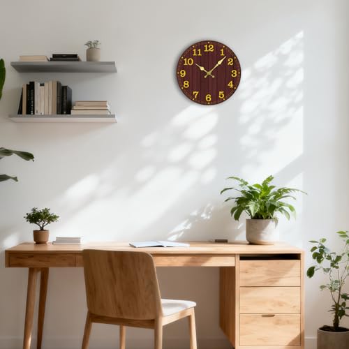 Image of Wall Clock, Modern Wall Clocks Battery Operated, Silent Non Ticking Clock Decorative for Living Room, Office, Home, School 12 Inch (Brown, Gold)