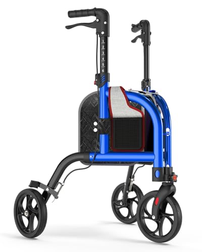 Image of 3 Wheel Walkers for Seniors, Foldable Narrow Wheeled Rollator, Blue