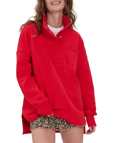 Locachy Womens Casual Oversized Sweatshirt Long Sleeve Button Henley Neck Pullover Tops Fashion Outfits Clothes