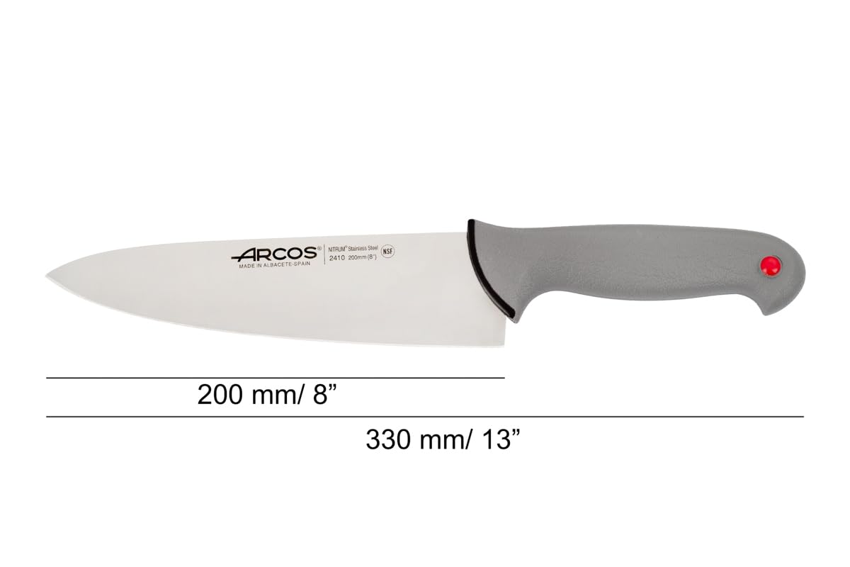 Arcos Serie Colour Proof - Cuchillo Chef 8" - Hoja Acero Inoxidable Nitrum - Mango Ergonómico Polipropileno con Recubrimiento Elastómero -erie Colour Proof. Color Negro.