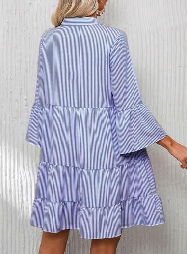 Image of Opemiby Summer Dresses for Women 2026 Flowy Ruffle 3 /4 Sleeve V Neck Tiered Casual Babydoll Boho Beach Mini Dress