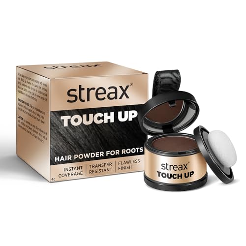 Image of Streax Hair Root Touch Up for Grey Hair, Brown - 4gm | Hair Cover Up Powder I Covers Grey Hair & Bald Patches | Instant Hair Colour Touch Up, Beard touch up for men