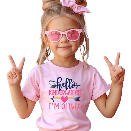 Hello Pre-K Back to School Outfits for Girls, Personalized Kindergarten Shirts for Toddler Girl, Cute First day of School Outfit, Second, Third, Fourth, Fifth Grade Clothes for Kids. ARROW