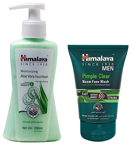 Image of Himalaya Moisturizing Aloe Vera Face Wash, 200ml And Himalaya Men Pimple Clear Neem Face Wash, 100ml