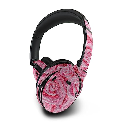 Image of MightySkins Glossy Glitter Skin Compatible with Bose QuietComfort 45 Headphones Super Pink Roses | Protective, Durable High-Gloss Glitter Finish | Easy to Apply