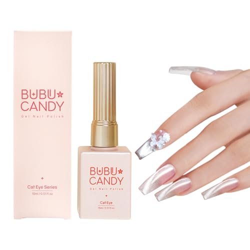 BUBU CANDY 15Ml Cat eye Glitter nail polish with Magnet, Sliver Shimmer Translucent Sheer Color Gel, DIY at Home Nail Art Manicure Salon