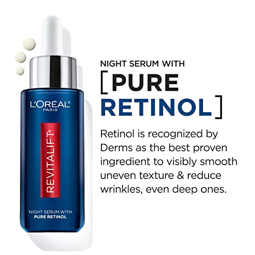 L'oreal Paris Revitalift 0.3% Pure Retinol Night Serum, To Visibly Reduce Wrinkles, Even Deep Ones, Fragrance Free 1 Oz + Moisturizer Sample #TOP6
