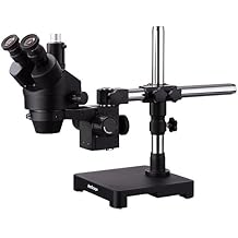 AmScope 7X-45X Black Trinocular Stereo Zoom Microscope on Single Arm Boom Stand