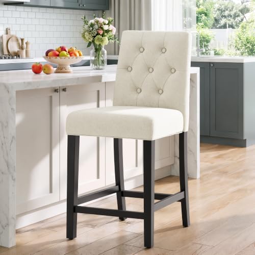 Image of MALOL Bar Stools Set of 1, Fabric Counter Height Bar Stools,Beige