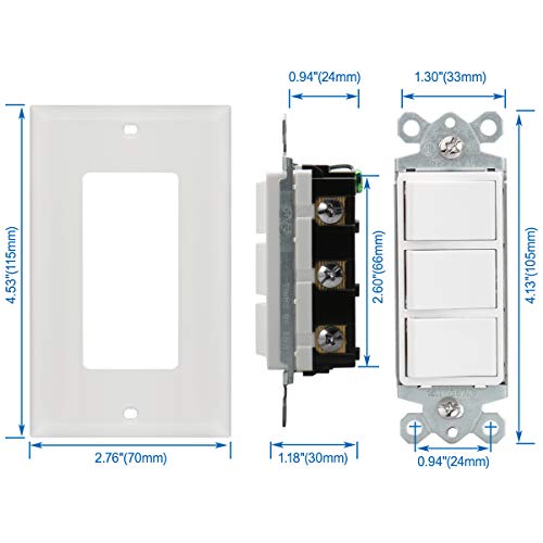 Baomain GPS-15A-AT-2PACK Triple Rocker Combination Switch 15 Amp, 120 Volt, 3 Individual Switches thumb #5