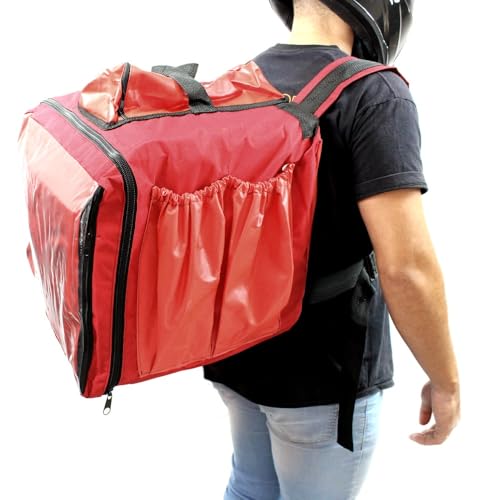 Capa Mochila Bag para Delivery e Entrega de Pizza Lanche Marmita sem Isopor 45 Litros para Motoboy Moto Aplicativo (Vermelho)