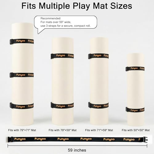 Image of 3 Pack Adjustable Play Mat Roll Up Straps, Designed for Funyoo Baby Play Mats, Extra Hold for Wider Mats (Over 59 Inches), Space Saving Storage, Durable Buckle