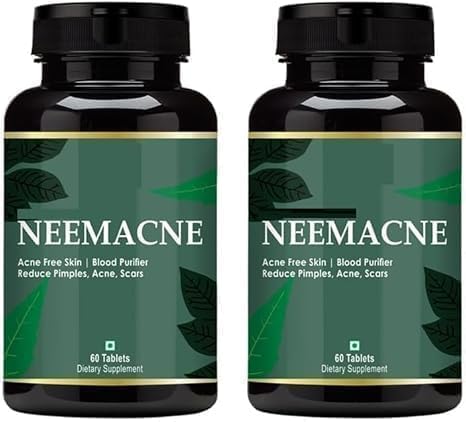 PL Neem for Acne Free Skin, Blood Purifier to Reduce Pimples on Face (60 Tablets)-Pack of 2