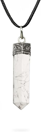 Ayana - Collar de howlita blanca con cristales – Calma y claridad en un colgante de cristal – Joyería hexagonal de Reiki hecha a mano en cordón