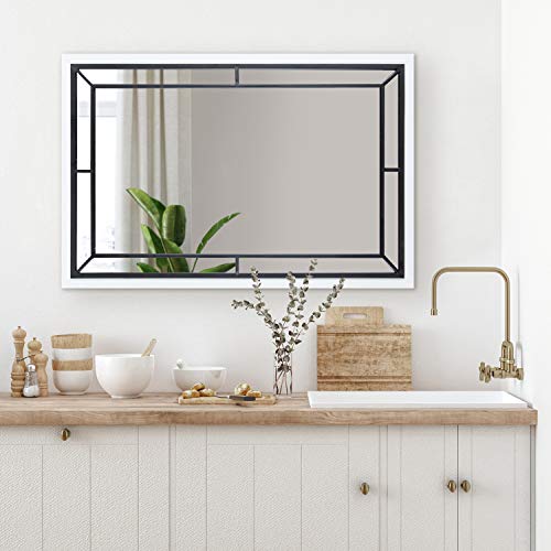 Kate and Laurel Audubon Modern Rectangle Wall Mirror, 24 x 36, White, Coastal Farmhouse Mirror for Wall - Image 3