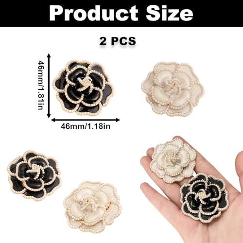 Image of 2PCS Camellia Pearl Alloy Pin, Black and White Camellia Brooch and Pin, Elegance Flower Pearl Brooches Lapel Pins for Hats Scarf Tie Wreath Garments Decoration Accessories for Women