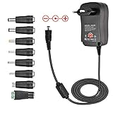 [Adaptador Multifuncional de 30 W] - El voltaje variable es fácil de seleccionar, solo necesita usar la tecla para cambiar el voltaje diferente. Conector de cable de alimentación de CC de 5.5mm * 2.1mm, fácil de conectar y práctico de usar. Admite dispositivos DC 12V-2A o 12V-1.5A. [Nota: DC Polarity Plug: Positivo interno (+), Negativo externo (-), La polaridad no es reversible.]