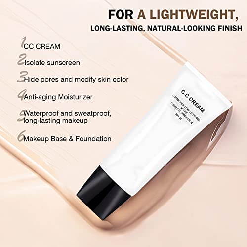 Skin Tone Adjusting Cc Cream Spf 50 Foundation Mature Skin Makeup Primer Moisturizing Face Sunscreen Color Correcting Tinted Moisturizer For Face Concealer Brightening Natural Color 1.05 Oz (2Pcs) #TOP4