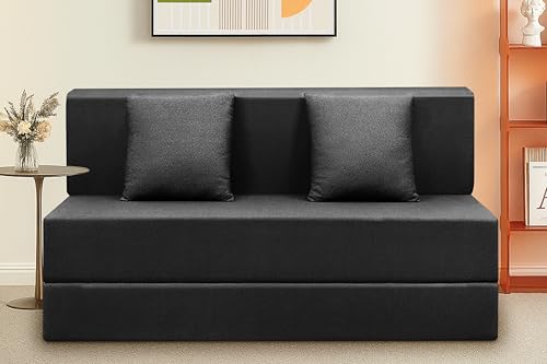 Image of 2-Seater, 4X6 | Convertible Sofa Cum Bed with Cushion Jute Fabric Perfect for Living Rooms & Guest Rooms - Black