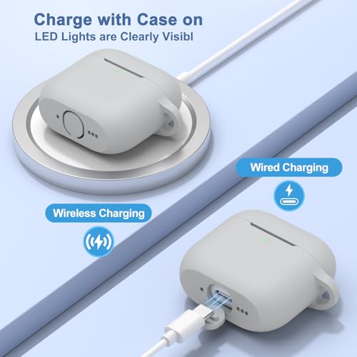 Image of Tobfit Case for AirPods 4 Case Cover 2024 with Lanyard & Keychain, Soft Silicone Protective Case for Apple AirPods 4th Generation, Full Protection, Support Wireless Charging, Gray