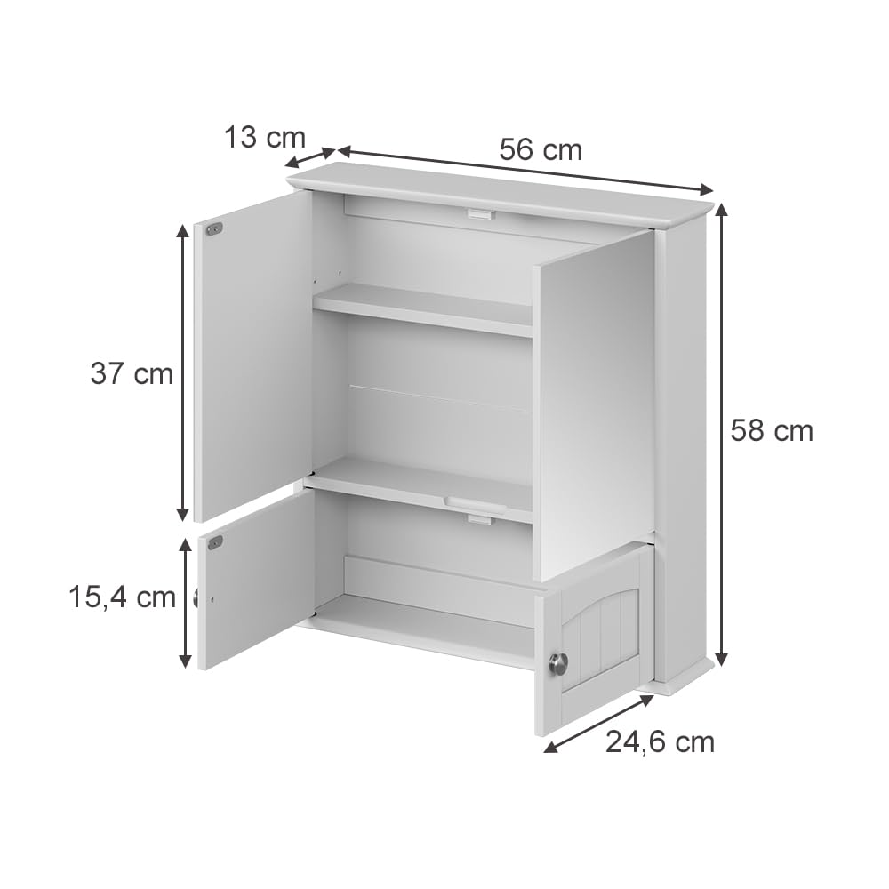 Vicco Szafka z lustrem w łazience "Bianco", Biały, 56 x 58 cm | pour montage mural avec étagère intérieure réglable en hauteur