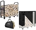 Artibear 4FT Firewood Rack with Cover & Log Carrier Bag, Indoor Outdoor Wood Pile Cover for Fire Wood, Black