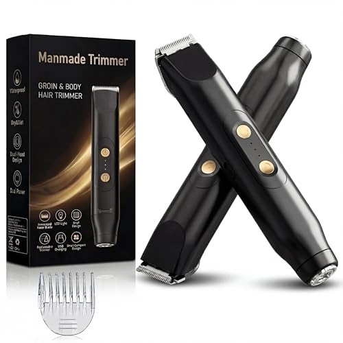 Manmade Trimmer Manscaping Body Groomer for Men Groin & Body Hair Trimmer High-Speed 6000 RPM Smooth & Comfortable Trim Skin-Friendly Waterproof & Fully Washable Cordless with Storage Pouch