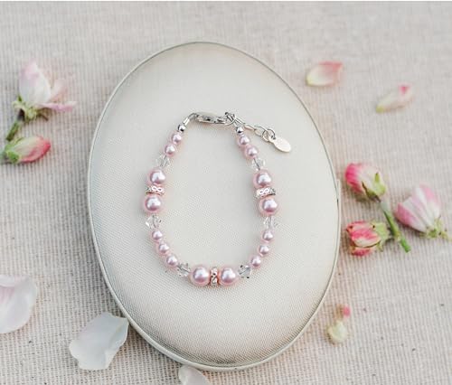 Image of Cherished Moments Children's 925 Sterling Silver Bracelet with Pink Simulated Austrian Pearls for Girls (LG)
