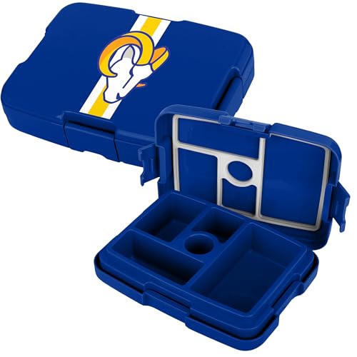 FOCO NFL Unisex-Adult Officially Licensed Team Color Stripe Primary Logo Football Leak Proof 5 Compartment Bento Lunch Box - Los Angeles Rams