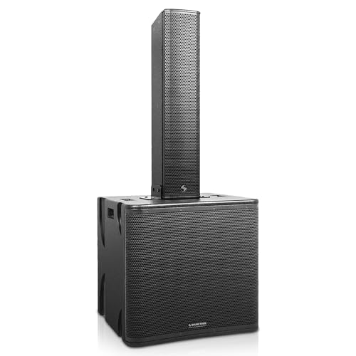 Sound Town CARPO Series Subwoofer and Line Array Speaker System with One Powered 18-inch Subwoofer, One High-Power Passive Column Line Array Speaker, Birch Plywood, Black (PS-18SP6B1.1)