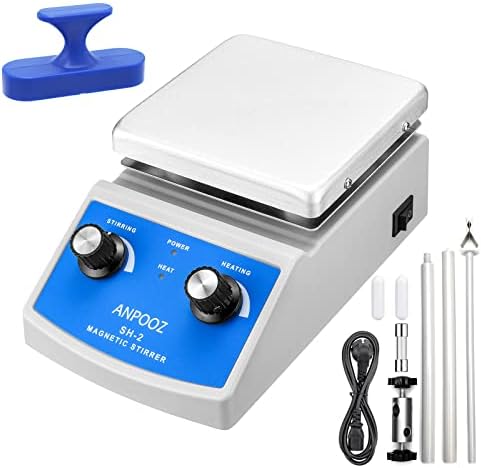 ANPOOZ Magnetic Stirrer Hot Plate 2000ml Stirring Capacity 5 x 5 inch Max 520°F Hotplate and 100-2000 RPM Lab Stirrers, Stir Bar Retriever, 2 Stirring Bars & Support Stand Included