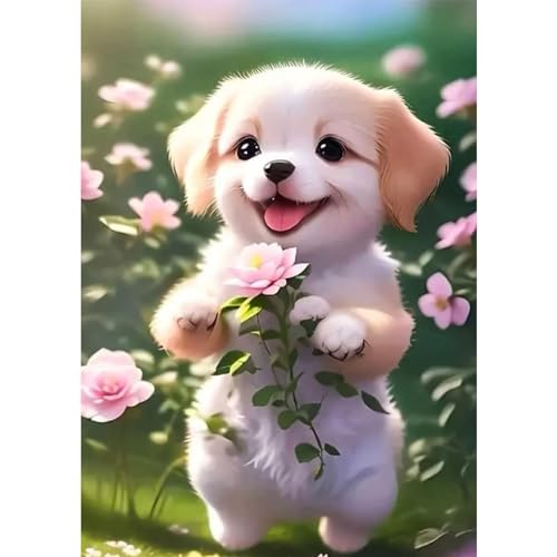 EOBROMD Diamond Art Painting Kits for Adults, 5D Cute Dog Diamond Art Painting Kits for Beginners, DIY Paint Picture with Full Drill Diamond Dots for Home Wall Art Decor 12x16inch