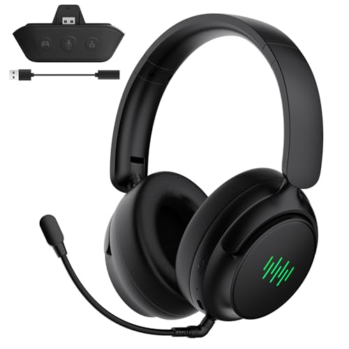 BETMI Wireless Gaming Headset for Xbox/PS-5/PC/PS-4/Switch, 7.1 Surround Sound, 2.4GHz/Bluetooth 5.2 Headphones with Detachable AI+ENC Noise Cancelling Mic, LED Light, 40mm Drivers, Mute Button(Black)