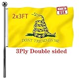 Jayus Double Sided Gadsden Snake Flag 2x3 Outdoor- 200D 3 Ply Polyester Dont Tread On Me Flags Banne