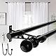 82-389cm Schwarze doppelte Vorhangstangen für Fenster mit Halterungen und Clip, 25mm Heavy Duty Dual einstellbare dekorative Vorhangstange für Fenster,Badezimmer,Terrasse,Schlafzimmer,Schiebeglas,Tür