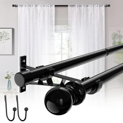 Tringle à rideaux double réglable avec clip pour fenêtres de 82-389cm, très résistante, double tringle à rideaux décorative de 2,5 cm pour fenêtre,...