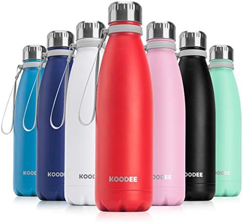 koodee Stainless Steel Water Bottle, 2 Pack 17 oz/500 ml Insulated Water Bottle, Double Wall Vacuum Sports Water Bottle, for School, Fitness, Running-PBA Free