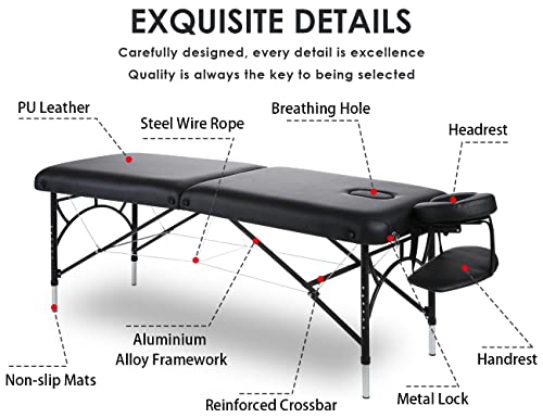Cloris 84" Professional Massage Table Portable 2 Folding Lightweight Facial Solon Spa Tattoo Bed Height Adjustable With Carrying Bag & Aluminium Leg Hold Up To 1100Lbs #TOP5