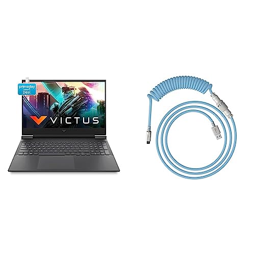 Image of HP Victus Gaming AMD Ryzen 5 5600H Processor 16.1 inch(40.9 cm) FHD Gaming Laptop & HyperX USB-C Coiled Cable Light Blue-White